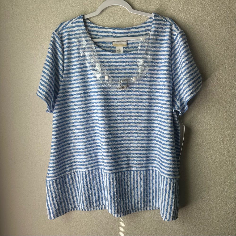 Alfred Dunner Blue and White Embellished Boxy Tee